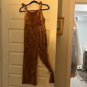 Burnt orange crushed velvet jumpsuit